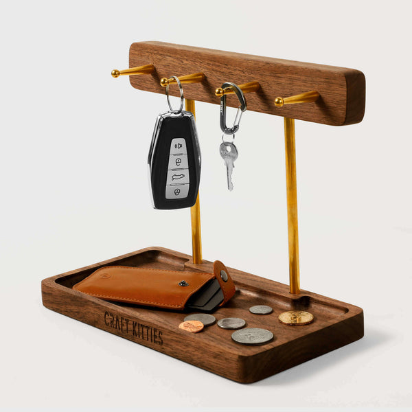 Entryway Key Rack Wood Valet Tray