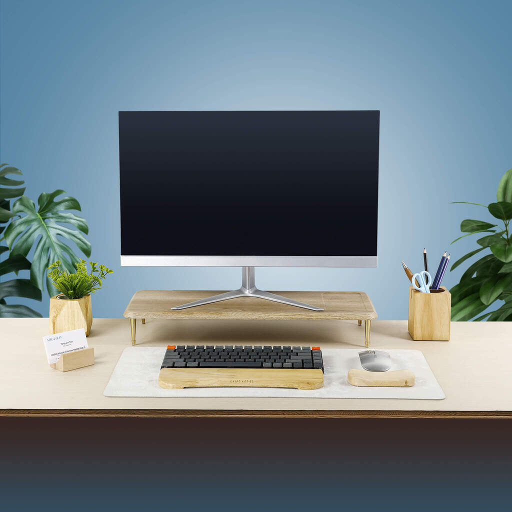 Walnut Wood Monitor Stand with Brass Legs — Desk Riser