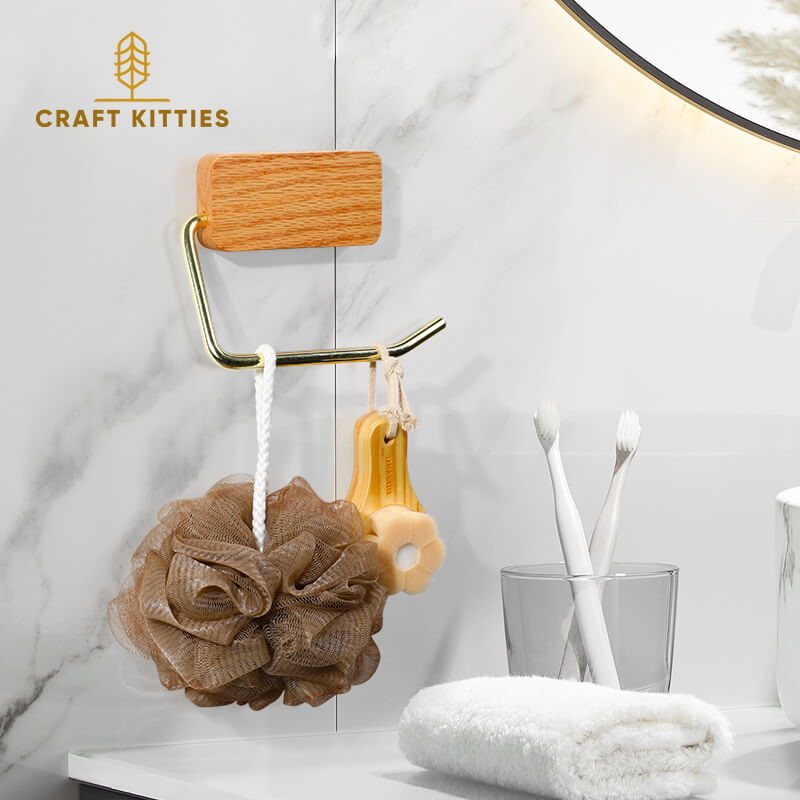 Minimalist Natural Beech Kitchen Bathroom Log Wall Hooks | Paper Holder