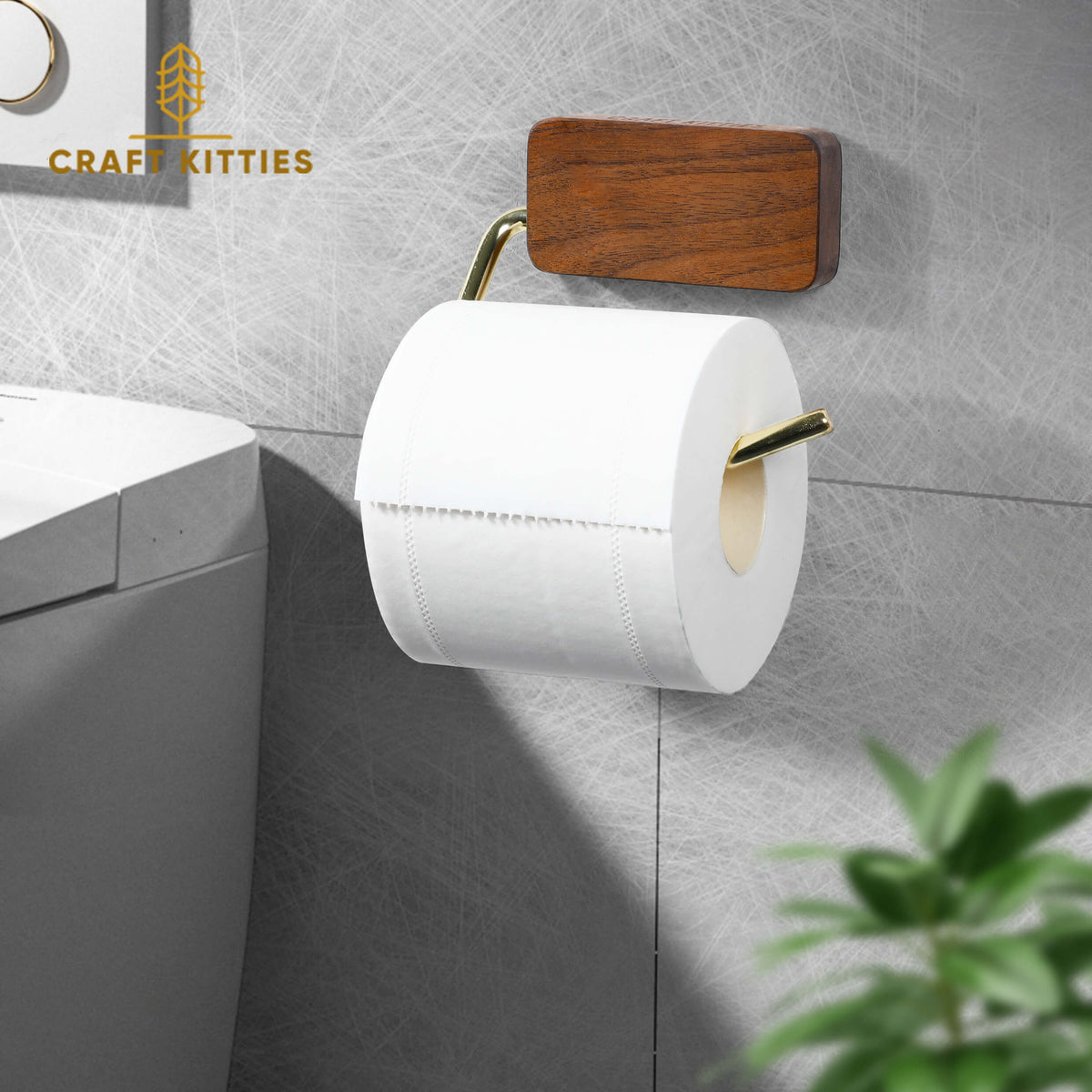 Real Wood Wall Hooks & Paper Holder with Bathroom Shelf