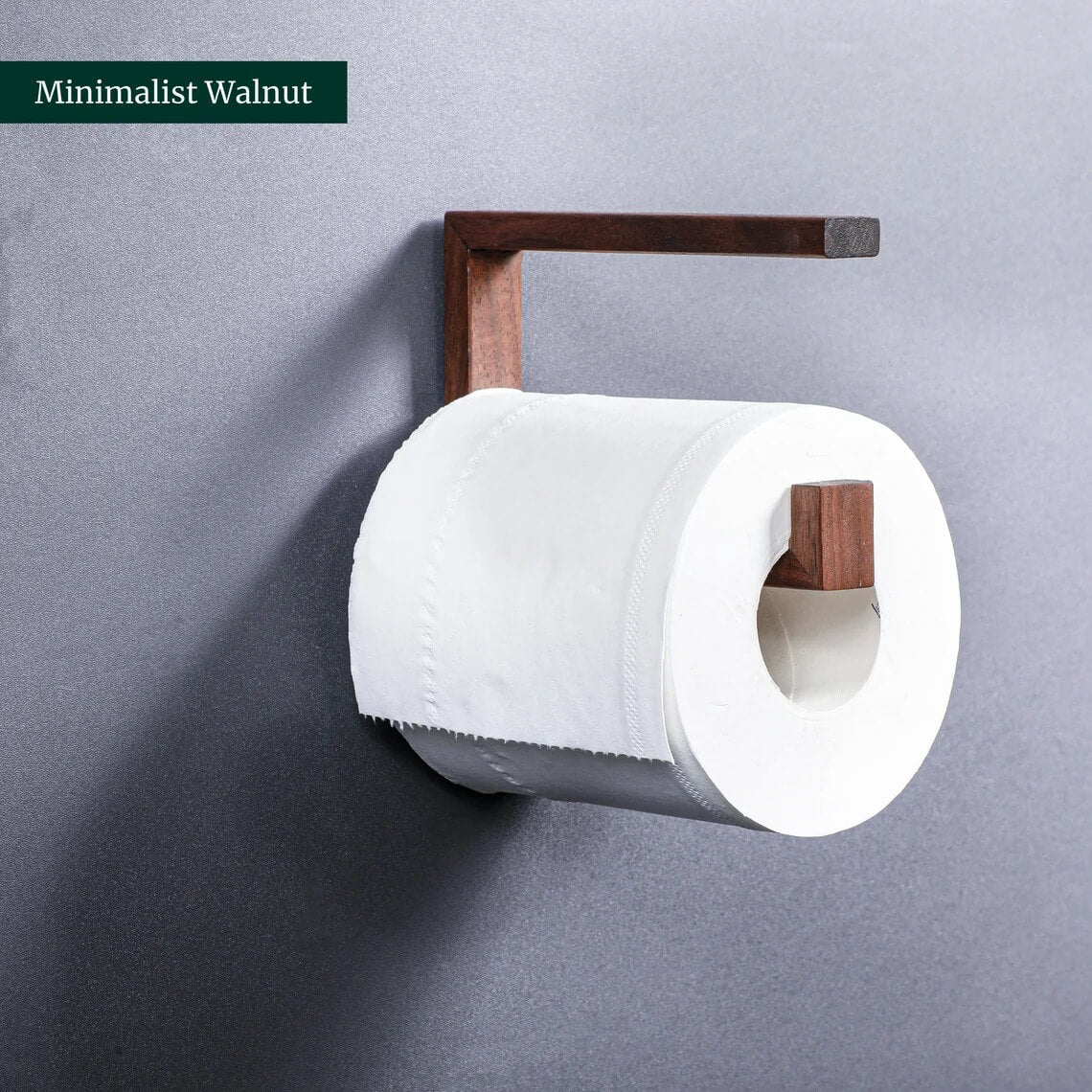 Walnut Wood Toilet Paper Holder — Wall Mount with Shelf