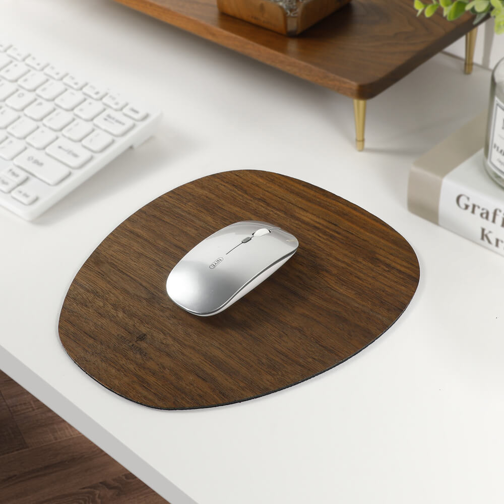 Real Walnut Wood Mouse Pad — Oval Desk Mat