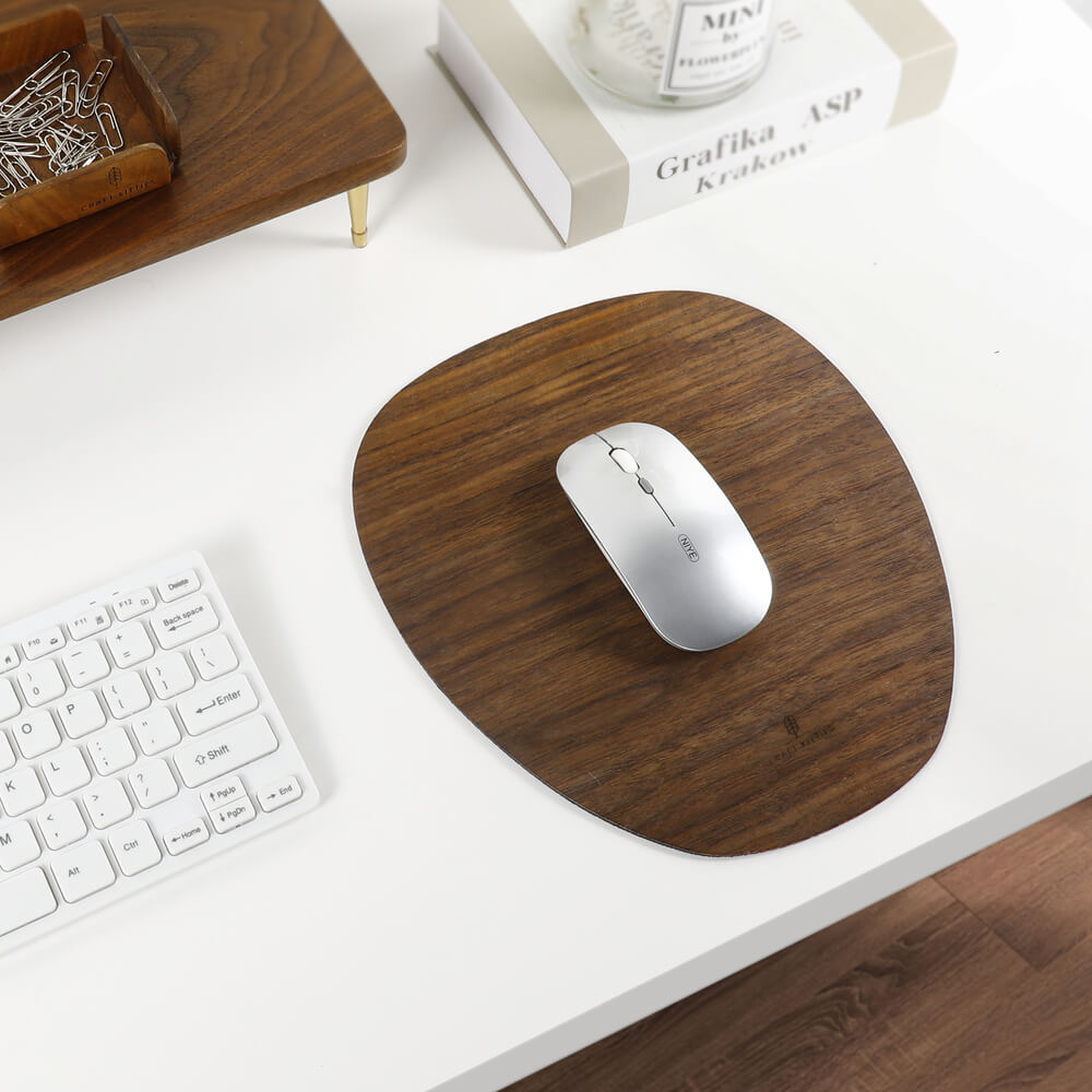 Real Walnut Wood Mouse Pad — Oval Desk Mat