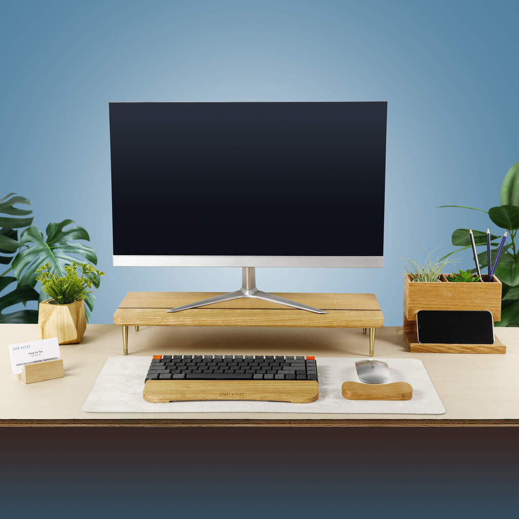 Walnut Wood Monitor Stand — Solid Desk Riser