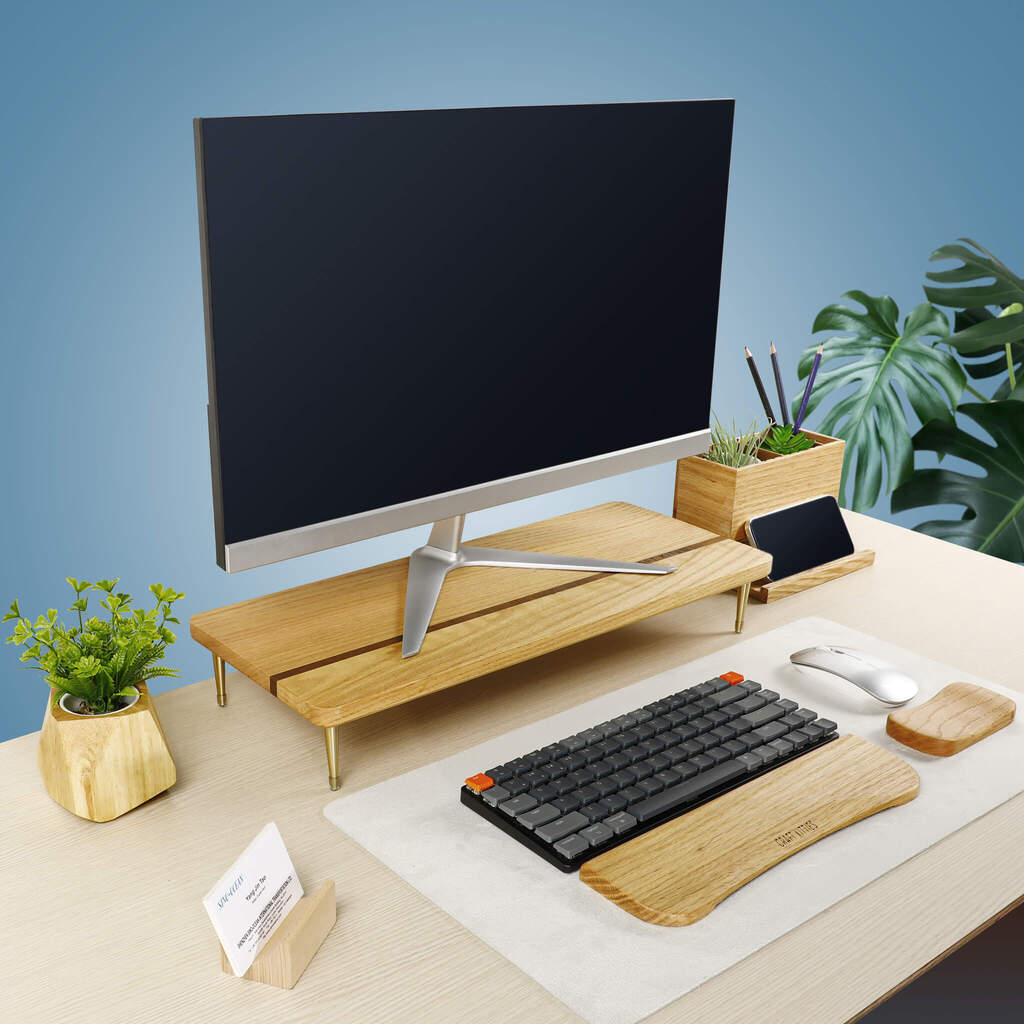 Walnut Wood Monitor Stand — Solid Desk Riser