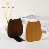 Wooden Cat Bookends — Handmade Solid Walnut