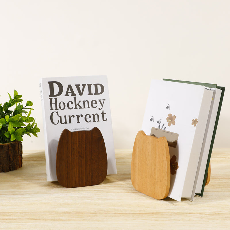 Wooden Cat Bookends — Handmade Solid Walnut