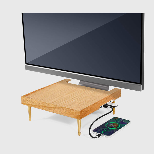 Red Oak iMac Wood Monitor Stand With USB Ports