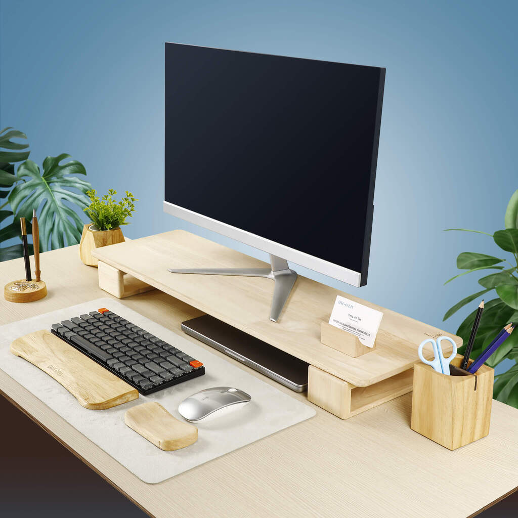 RubberWood Dual Monitor Stand