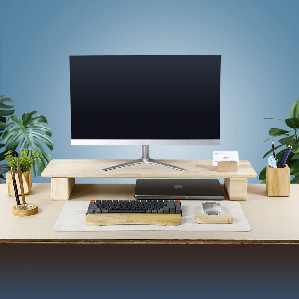 RubberWood Dual Monitor Stand