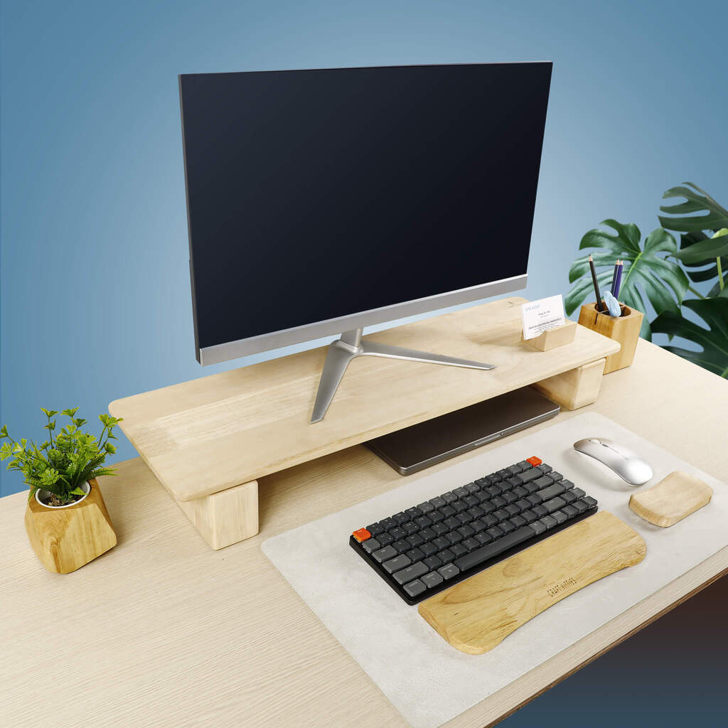 RubberWood Dual Monitor Stand