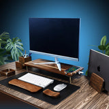 Walnut Splicing Wood Monitor Stand With USB Ports