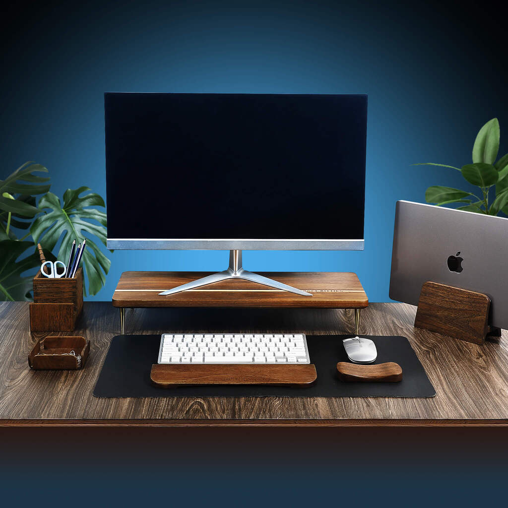 Walnut Splicing Wood Monitor Stand With USB Ports