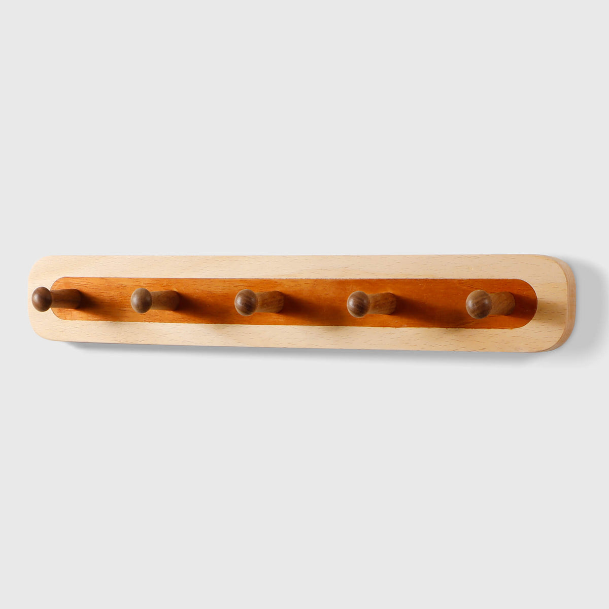 Two-Tone Beech & Walnut Wall Hook Rack — 2 to 6 Hooks