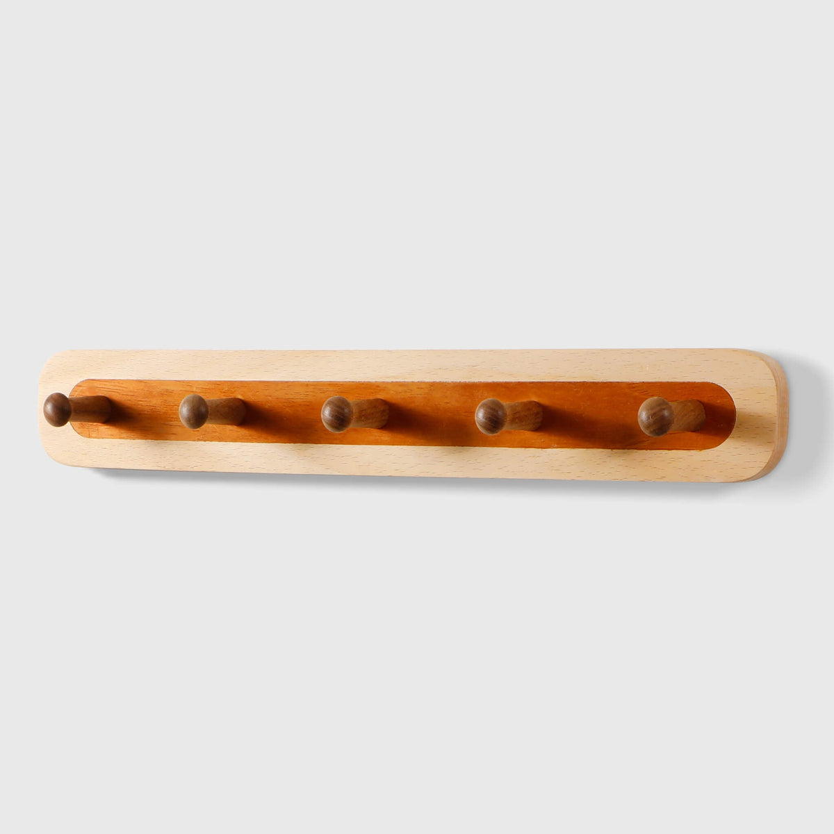 Two-Tone Walnut & Beech Wall Coat Hooks — 4, 5 or 6-Hook Row