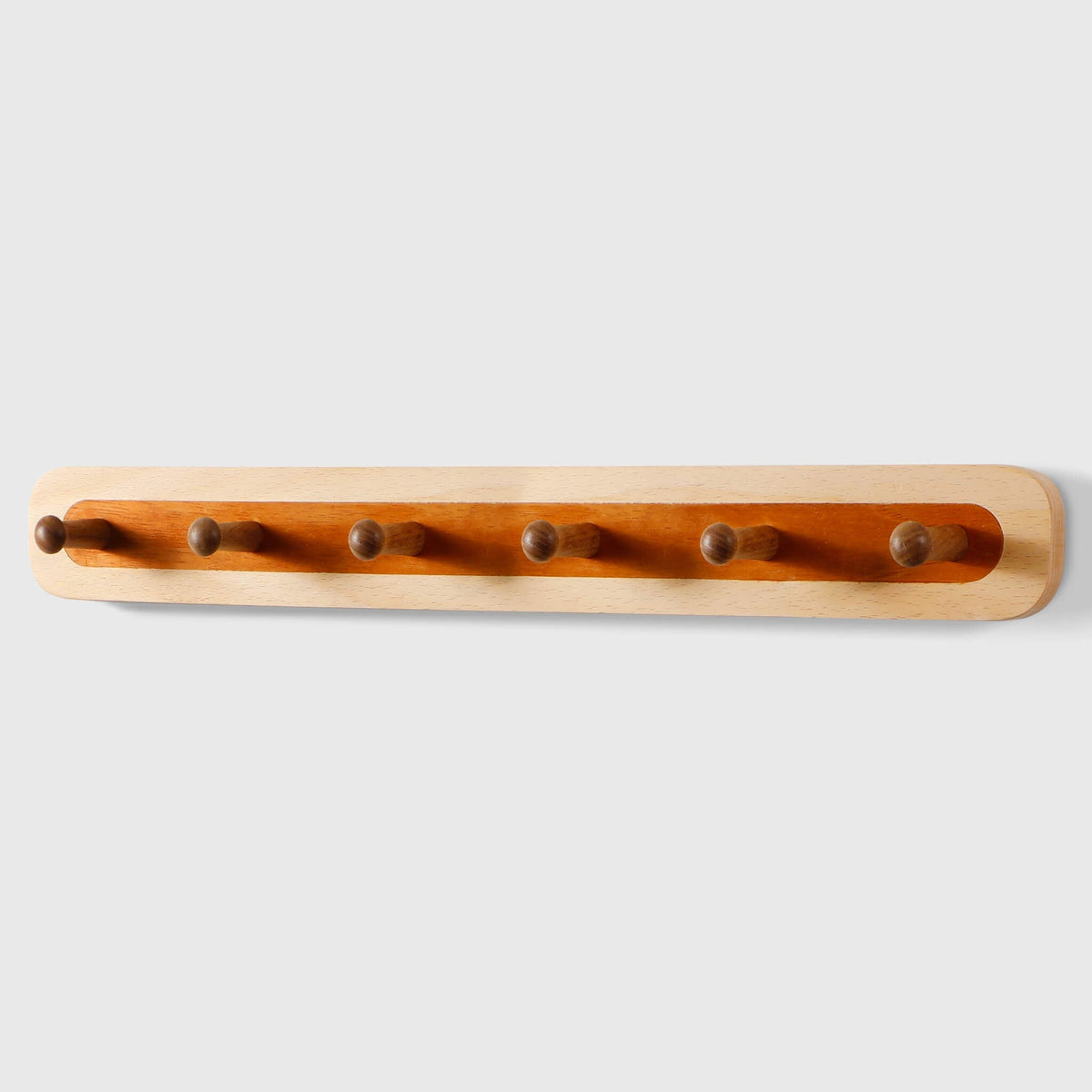 Two-Tone Beech Wood Wall Coat Hooks — 4, 5 or 6-Hook Row