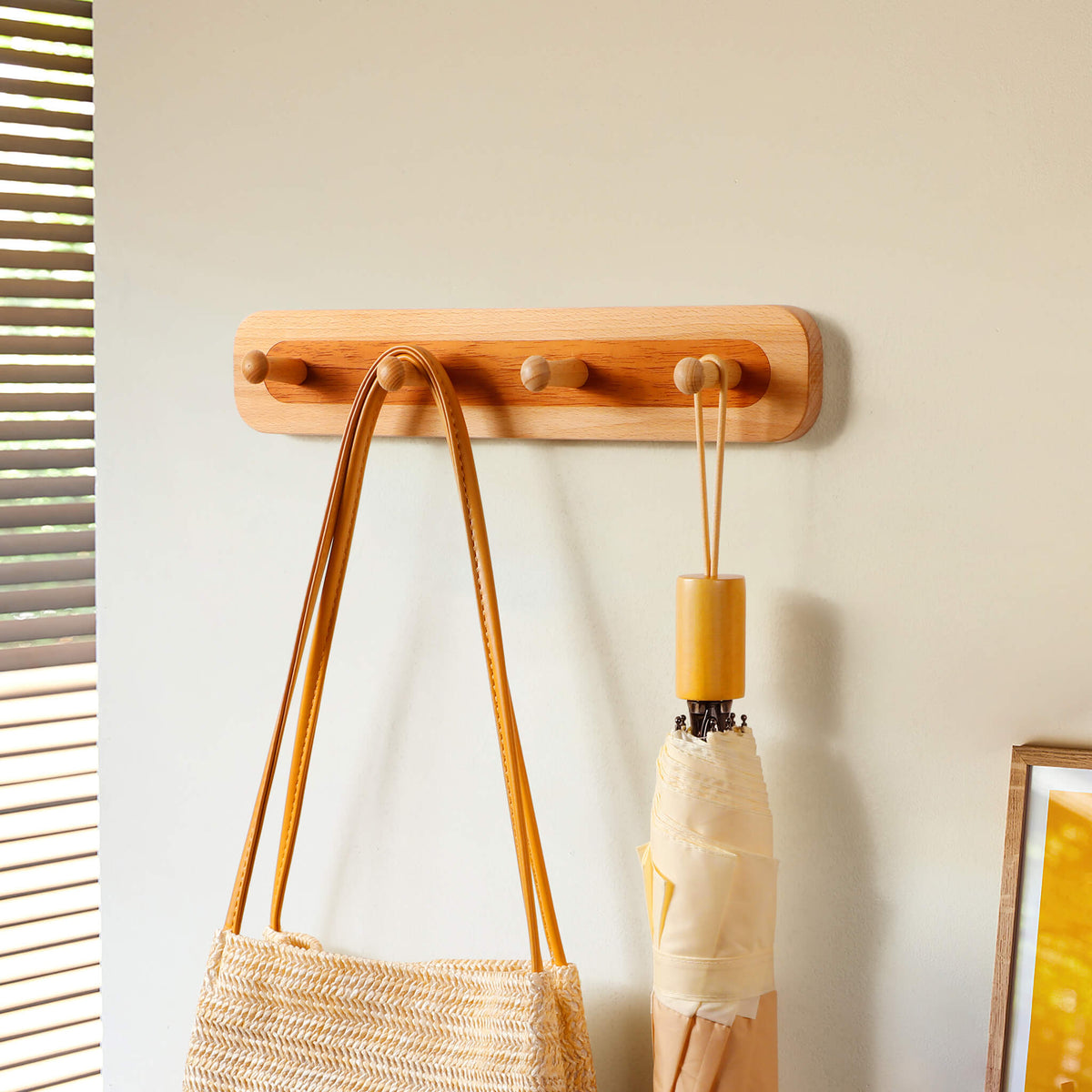 Two-Tone Beech & Walnut Wall Hook Rack — 2 to 6 Hooks