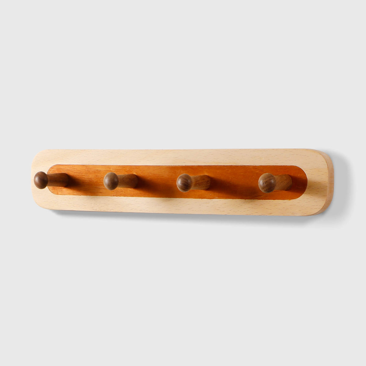 Two-Tone Beech & Walnut Wall Hook Rack — 2 to 6 Hooks