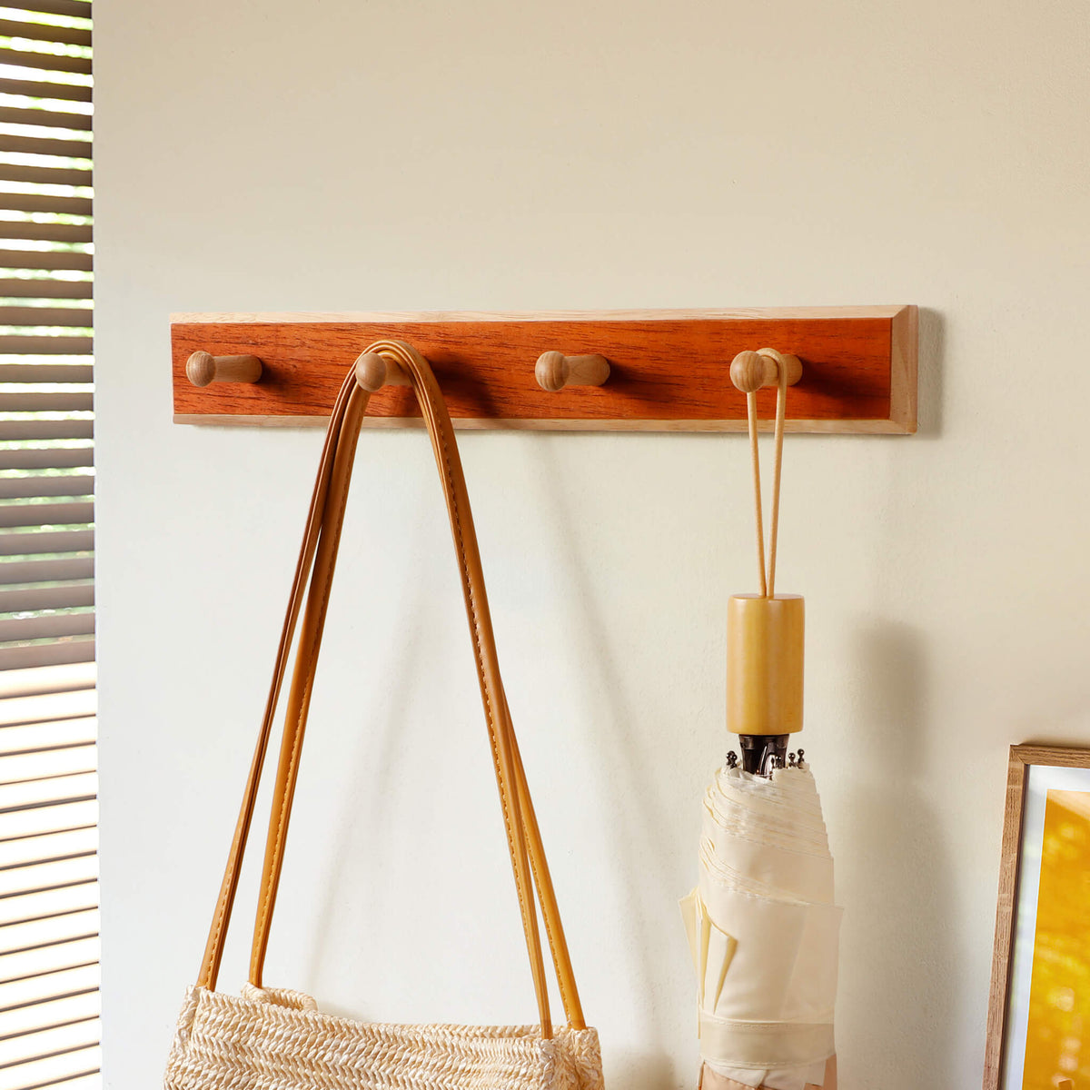 Rubberwood Wall Hook Rack with Cherry Veneer — 4 to 6 Hooks