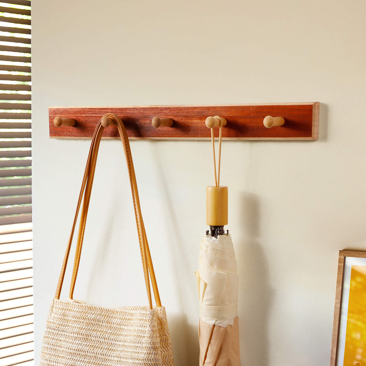 Rubberwood Wall Hook Rack with Cherry Veneer — 4 to 6 Hooks