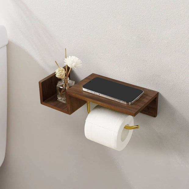Walnut Toilet Paper Holder With Shelf