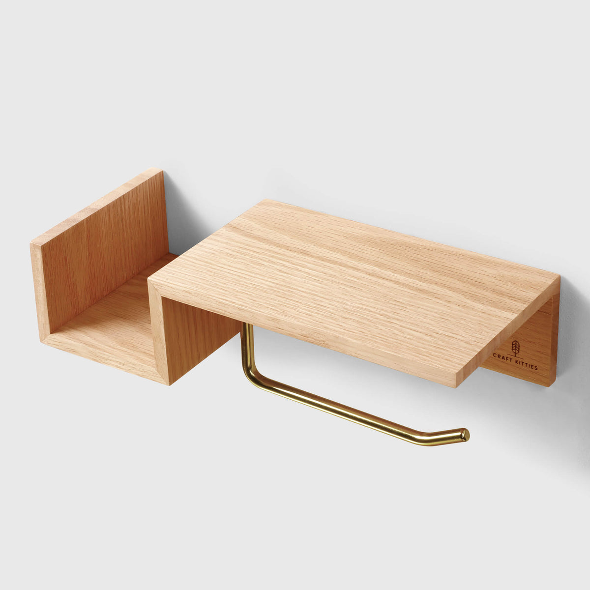 Walnut Wood Toilet Paper Holder with Shelf — Red Oak or Walnut