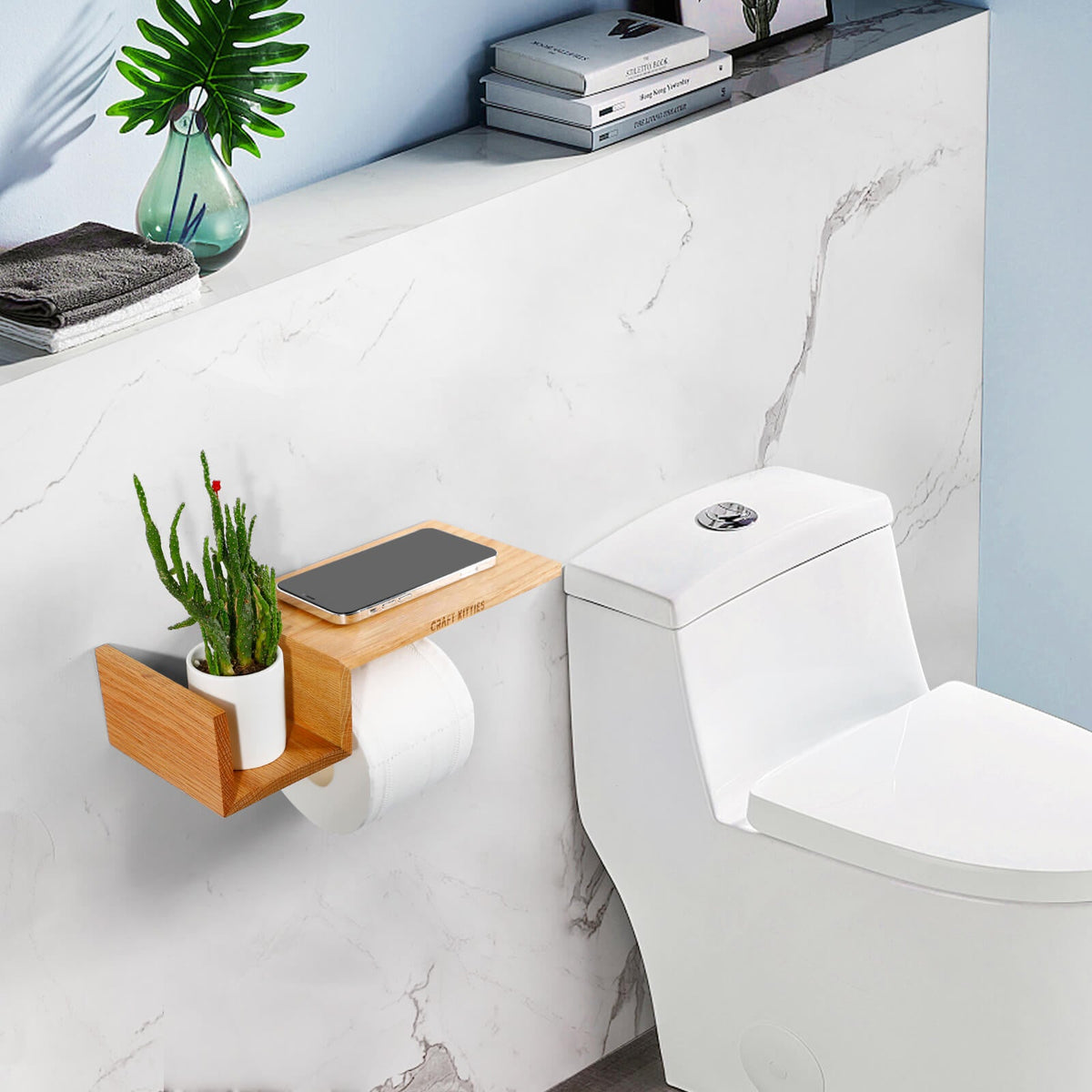 Walnut Toilet Paper Holder With Shelf