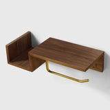 Wood Toilet Paper Holder with Shelf — Red Oak & Walnut
