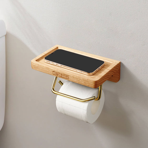 Red Oak Toilet Paper Holder | Double Brass Tube