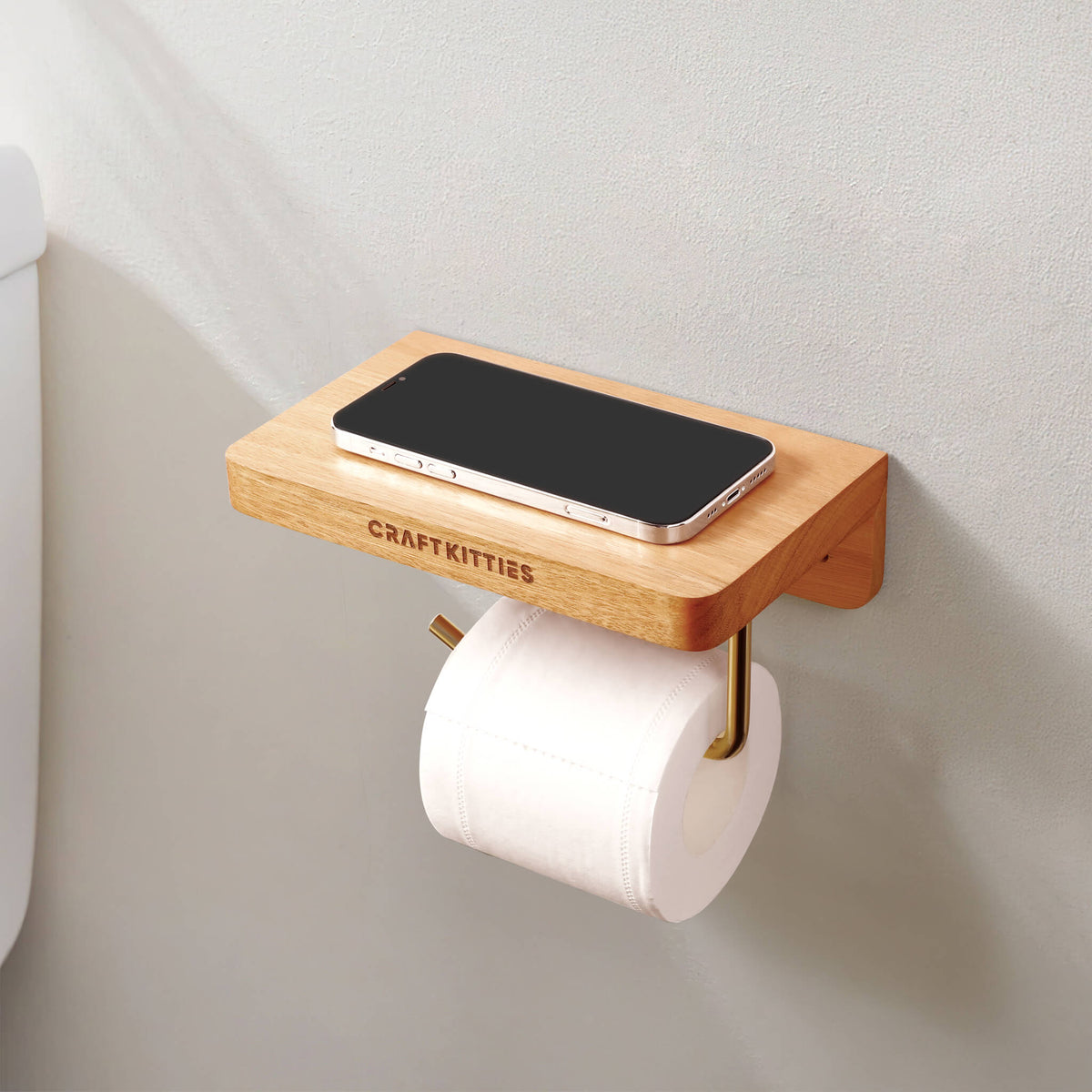 Walnut Toilet Paper Holder — Wall Mount with Shelf