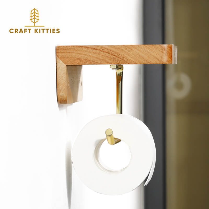 Walnut Toilet Paper Holder — Double Brass Rod with Shelf
