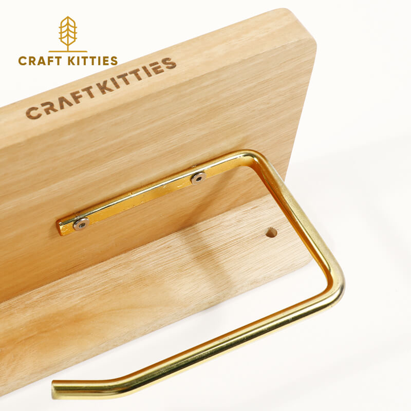 Red Oak & Walnut Toilet Paper Holder with Shelf — Brushed Gold