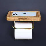 Wall-Mount-Toilet-Paper-Holder-With-Red-Oak-Wooden-Shelf-For-Bathroom-Double-Brass-Tube