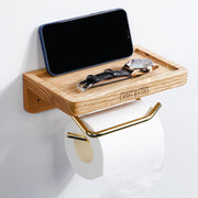 Wall-Mount-Toilet-Paper-Holder-With-Red-Oak-Wooden-Shelf-For-Bathroom-Double-Brass-Tube
