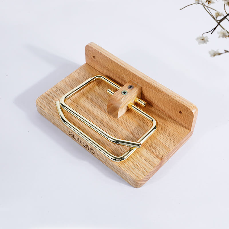 Red Oak Toilet Paper Holder with Shelf — Dual Brass Rods