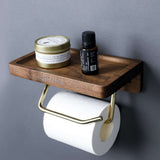 Walnut Toilet Paper Holder — Wall Mount with Shelf
