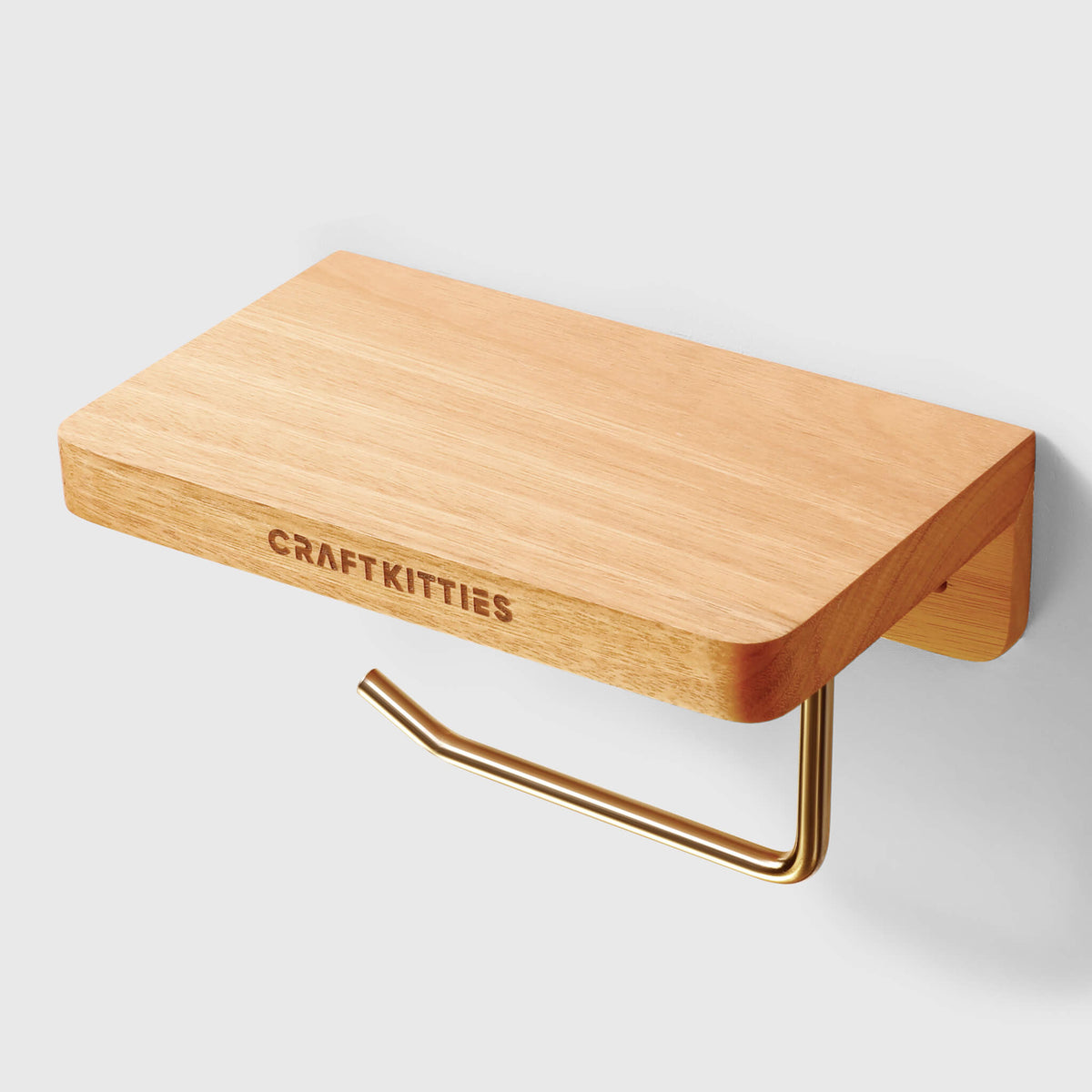 Walnut Toilet Paper Holder — Wall Mount with Shelf