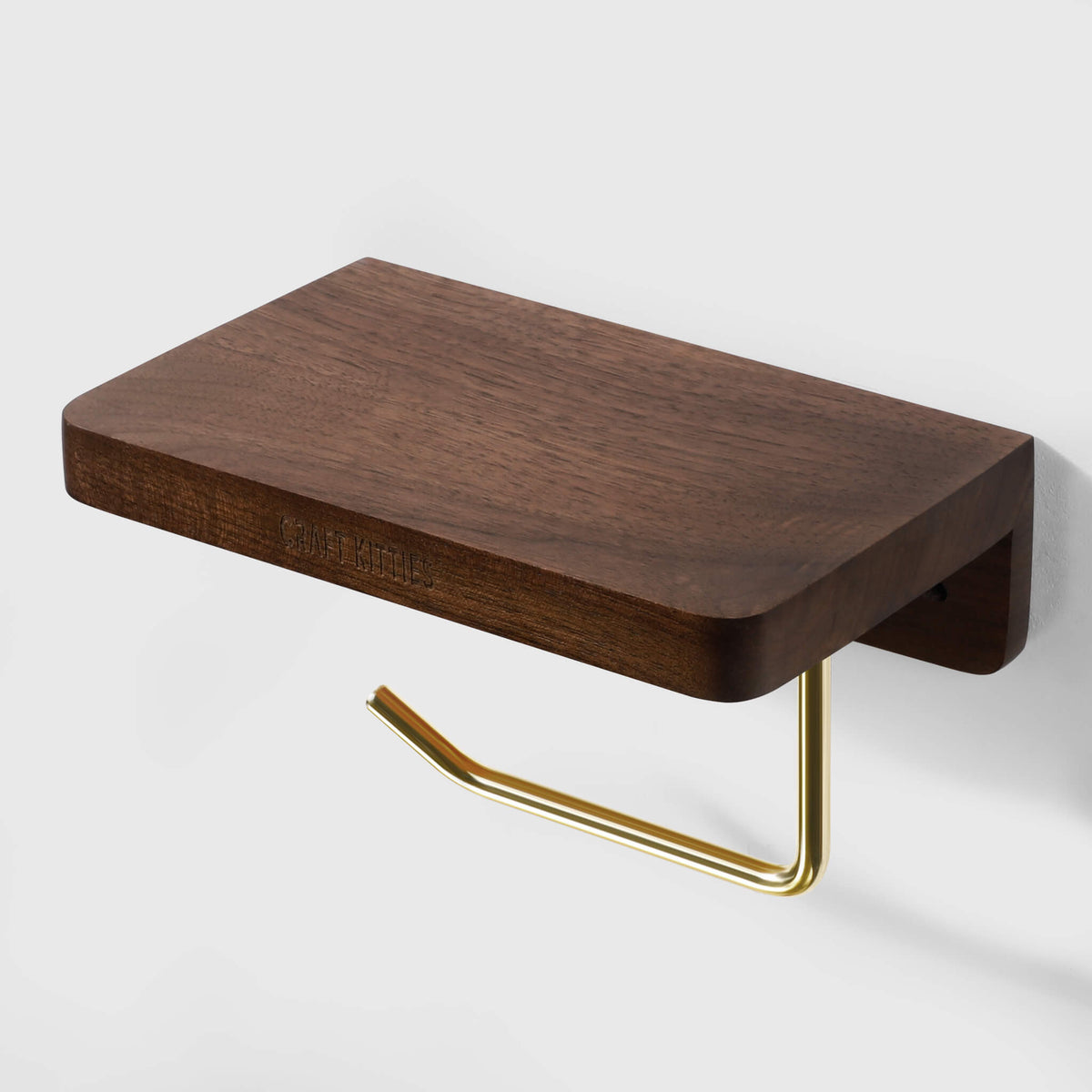 Walnut Toilet Paper Holder — Wall Mount with Shelf