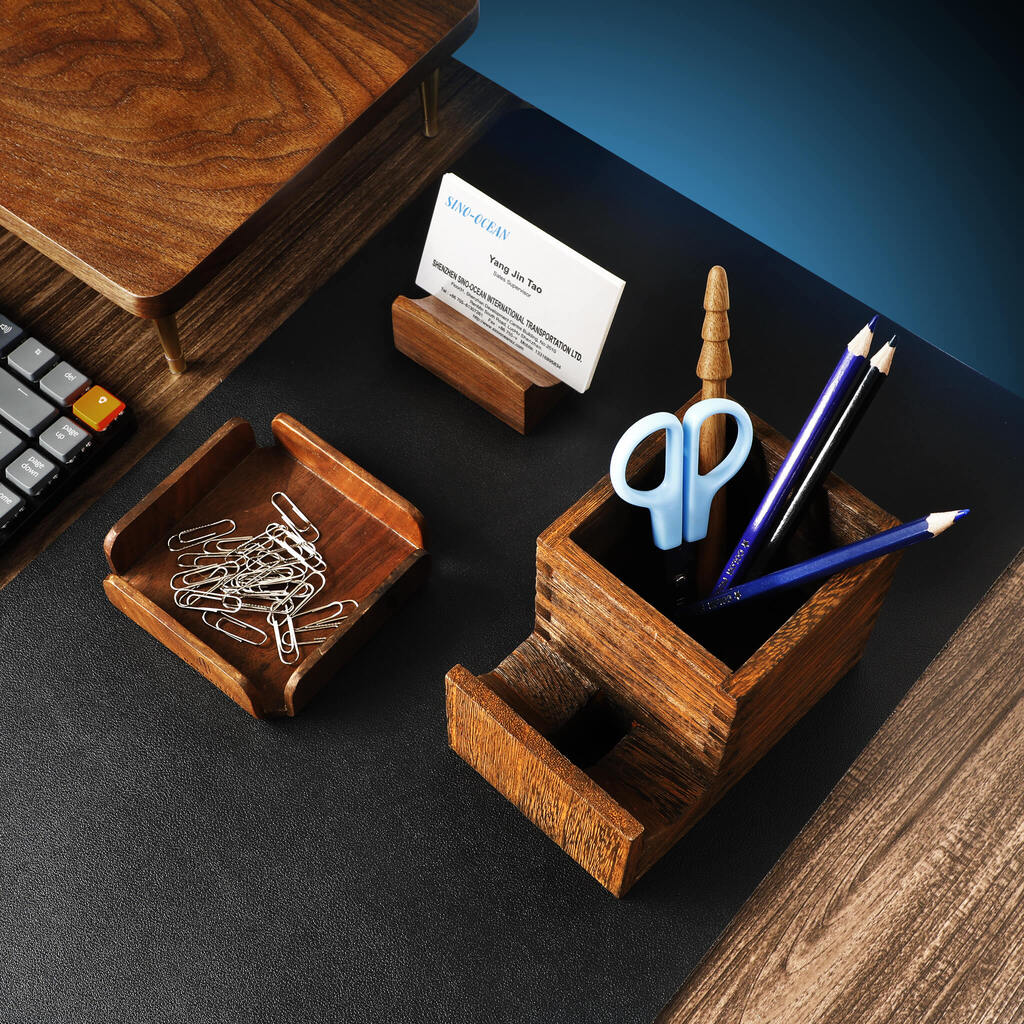 Walnut Wood Business Card Holder — Handmade Desk Organizer
