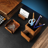 Walnut Wood Business Card Holder — Handmade Desk Organizer