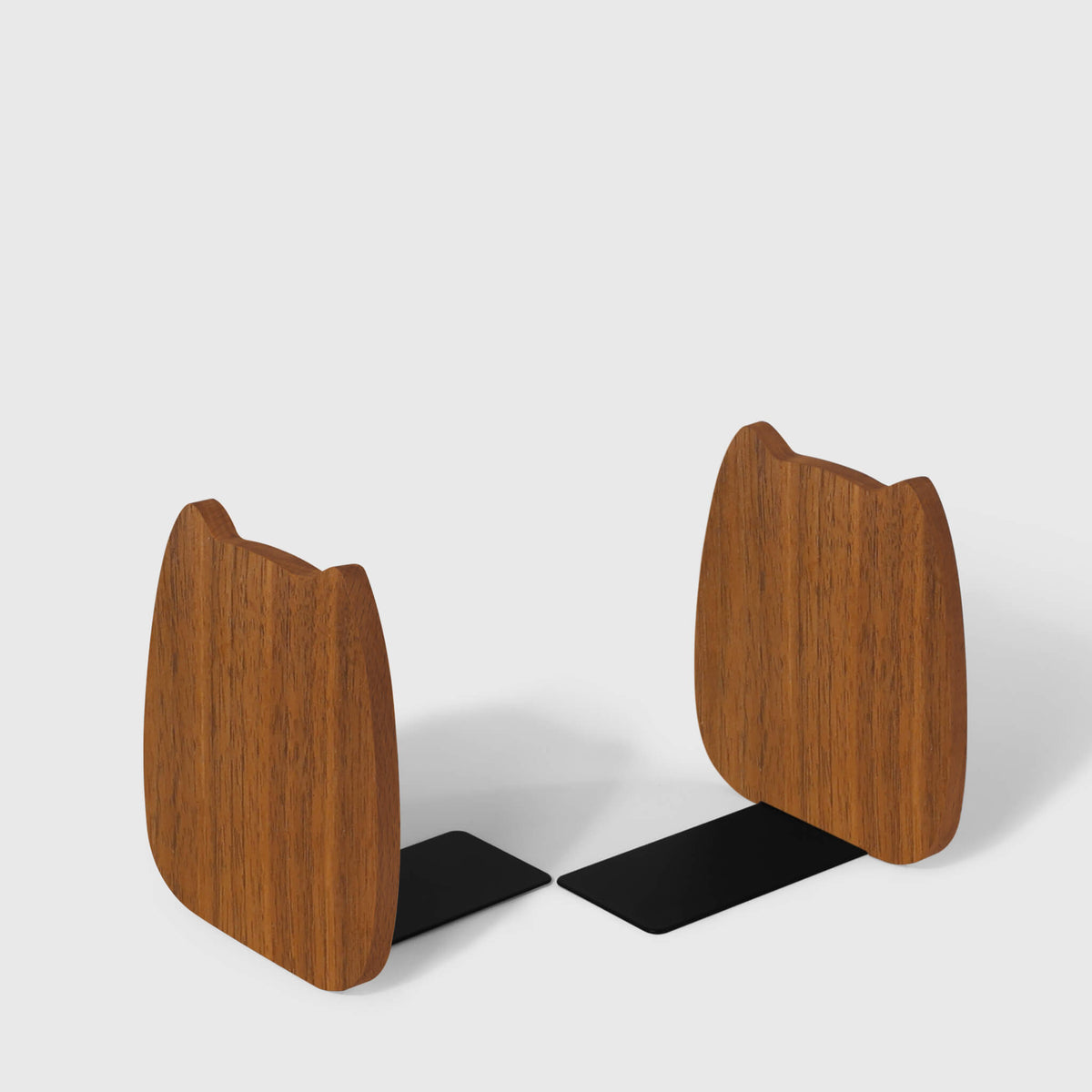 Wooden Cat Bookends — Handmade Solid Walnut