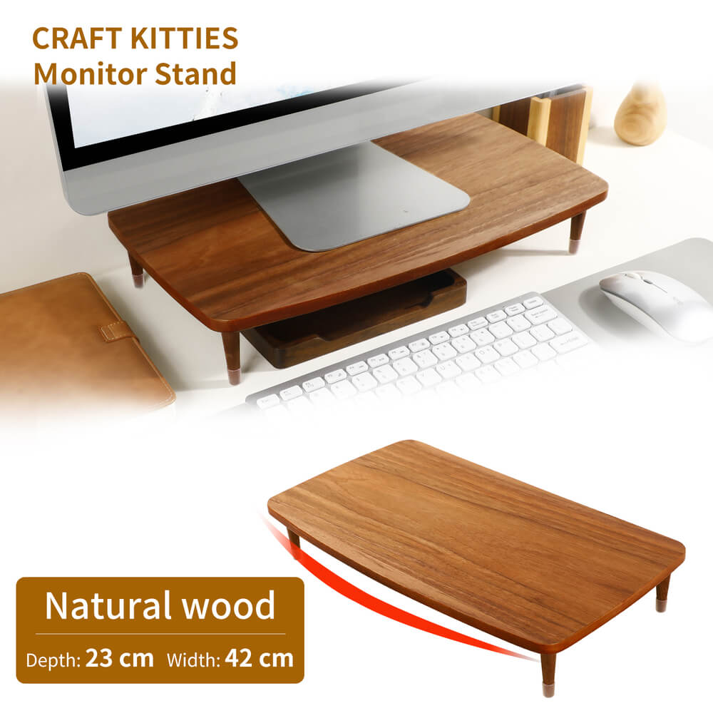 Solid Walnut Monitor Stand Desk Shelf — Ergonomic Wood Riser