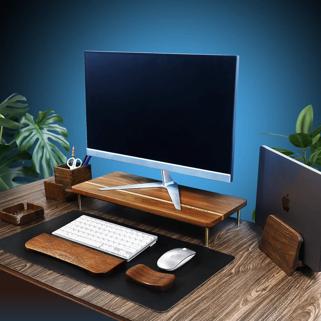 Red Oak Splicing Wood Monitor Stand — Desk Organizer