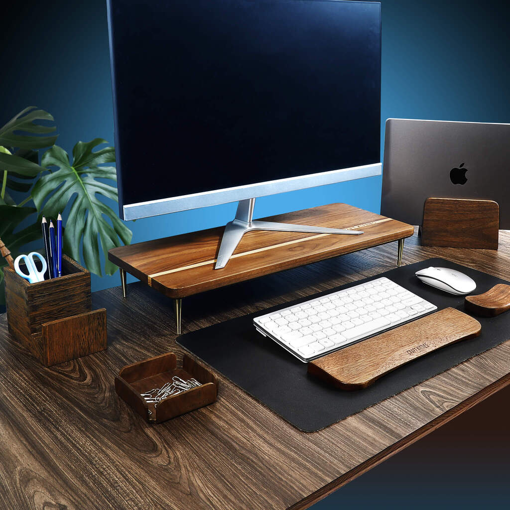 Red Oak Splicing Wood Monitor Stand — Desk Organizer