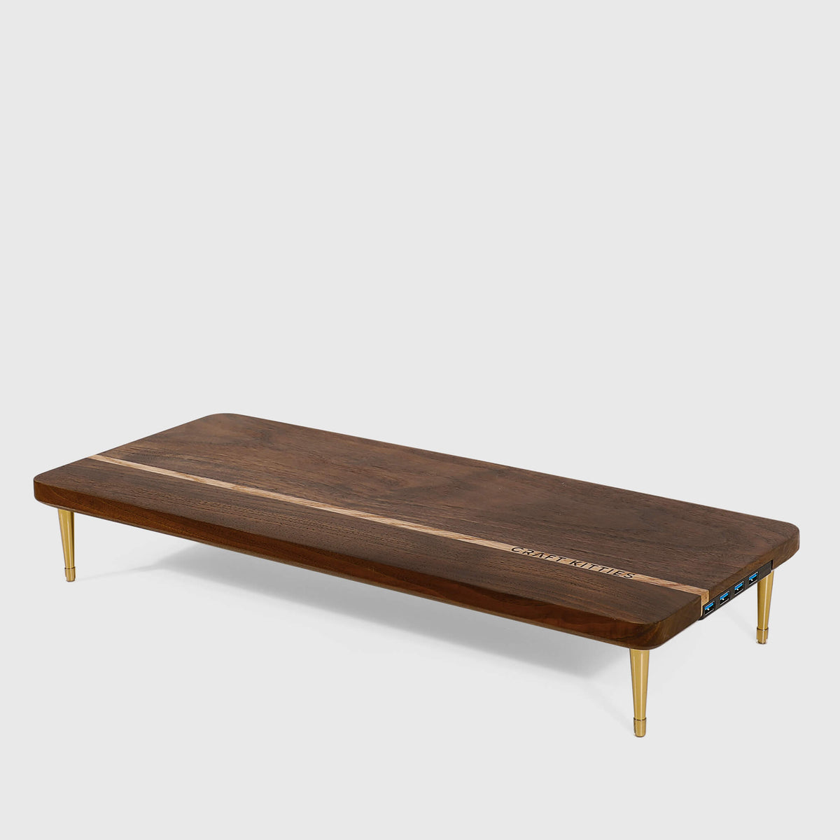 Red Oak Splicing Wood Monitor Stand With USB Ports
