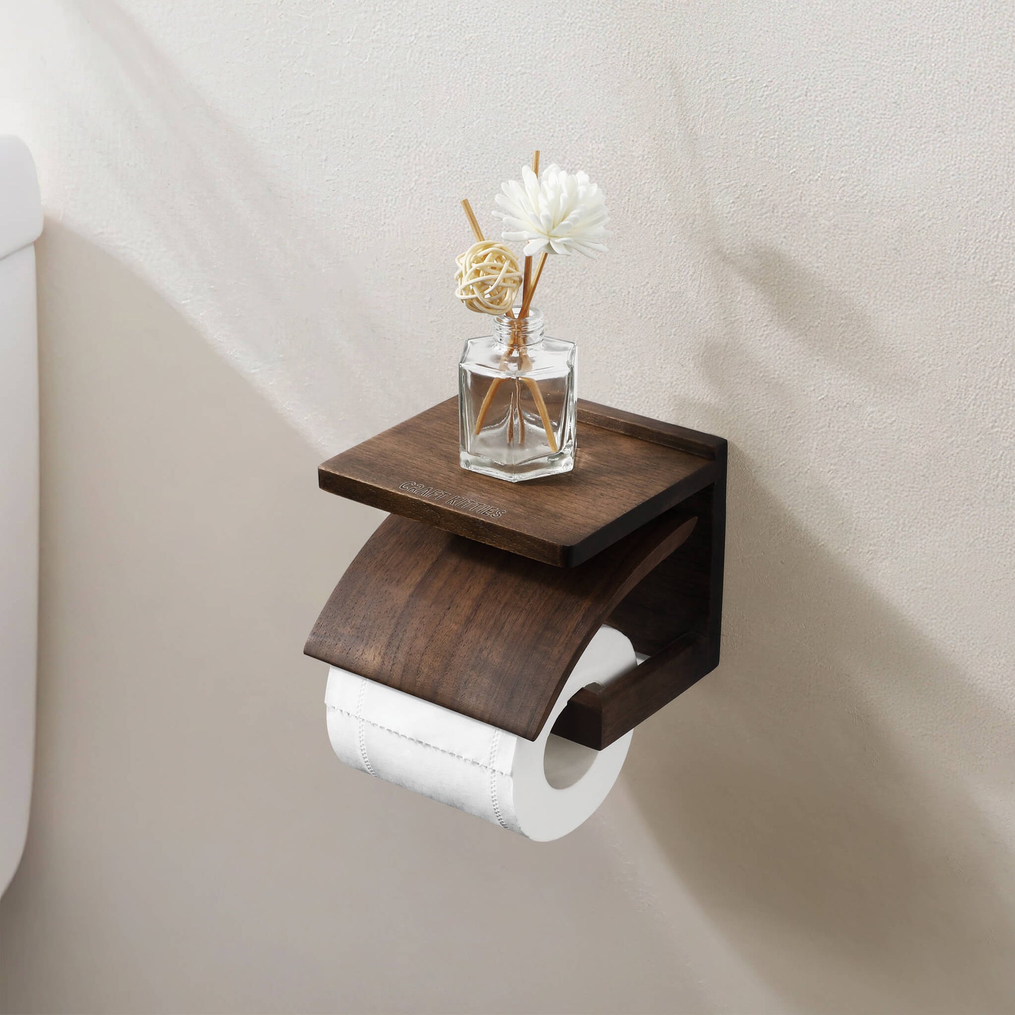 Walnut Toilet Paper Holder With Shelf – CraftKitties