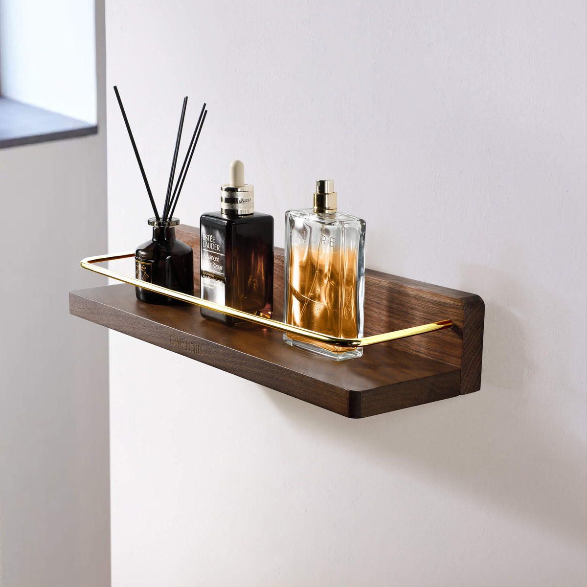 Walnut Oak Wall Shelf — Floating Bathroom Shelf in Honey Wood