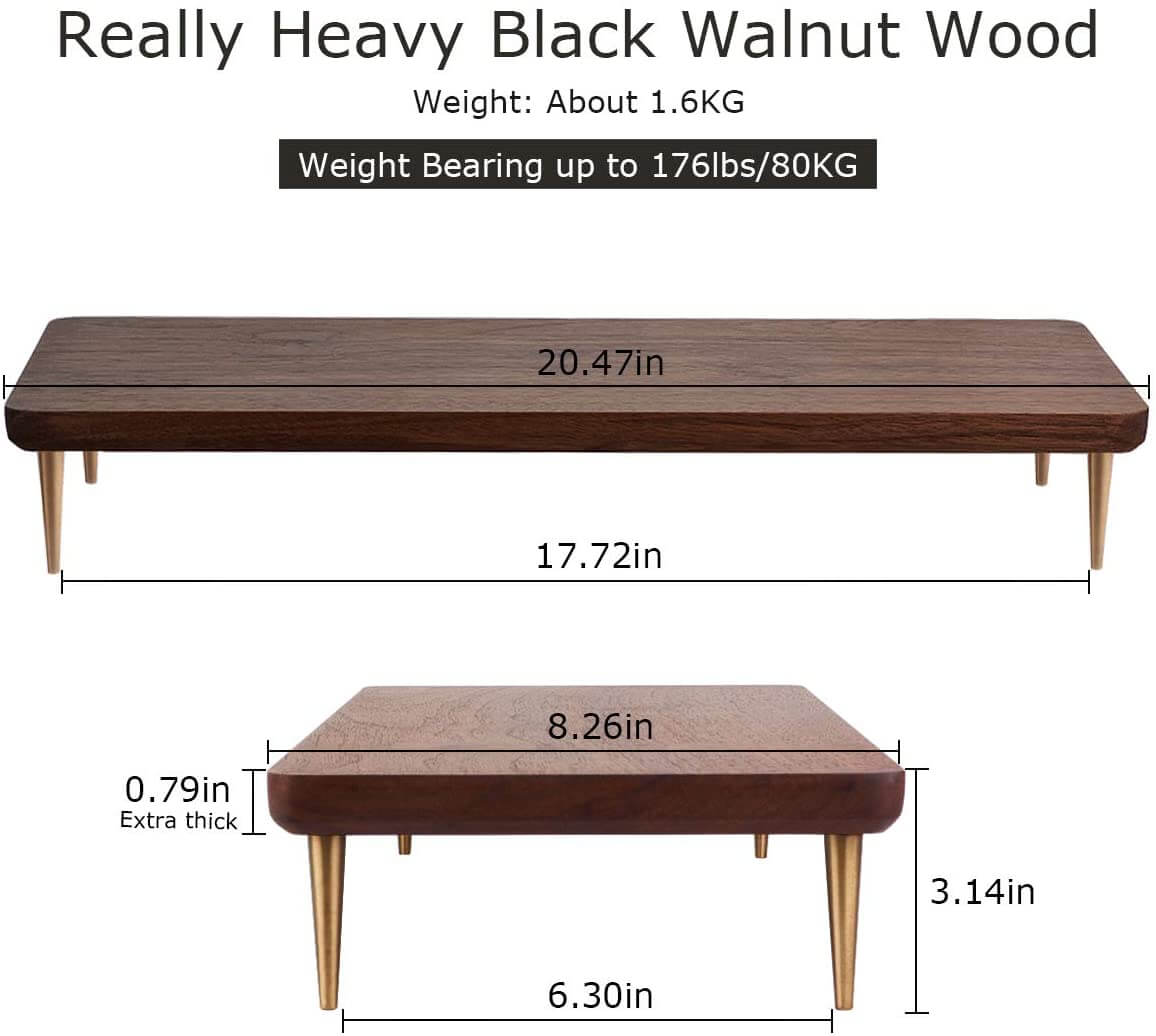 Walnut Solid Wood Monitor Stand — Desk Riser