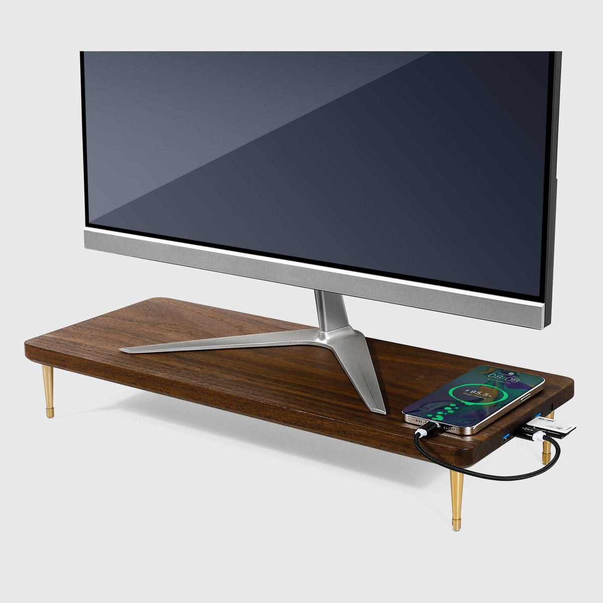 Walnut Wood Monitor Stand With USB Ports
