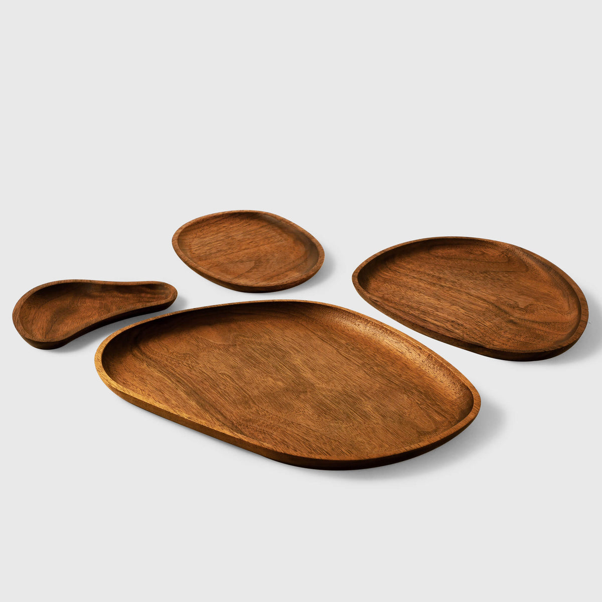 Walnut Wooden Coffee Dessert Tray 4 In 1 Set